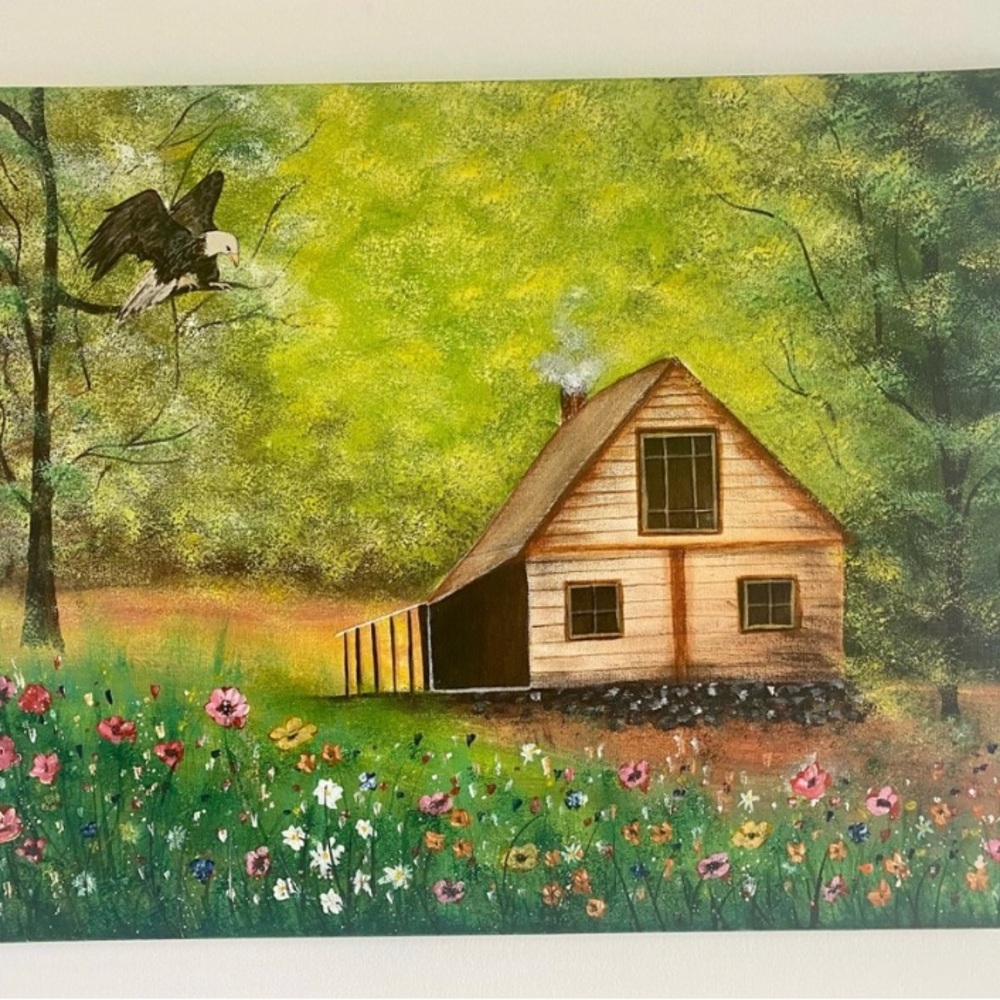 Barn house with eagle landscape painting